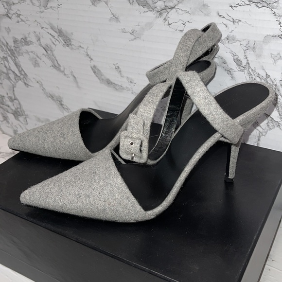 ALEXANDER  WANG HEATHER GREY LOVISA HEELS WITH ANKLE STRAP WOMENS SIZE 10 - Picture 1 of 10